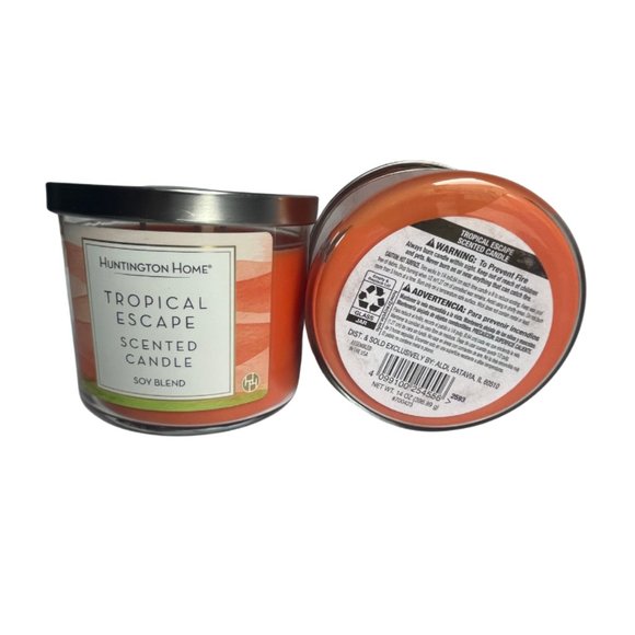 Huntington Home Tropical Escape Scented Candle, Soy Blend, 3 Wicks, 14 oz. 2 NEW - Picture 3 of 3